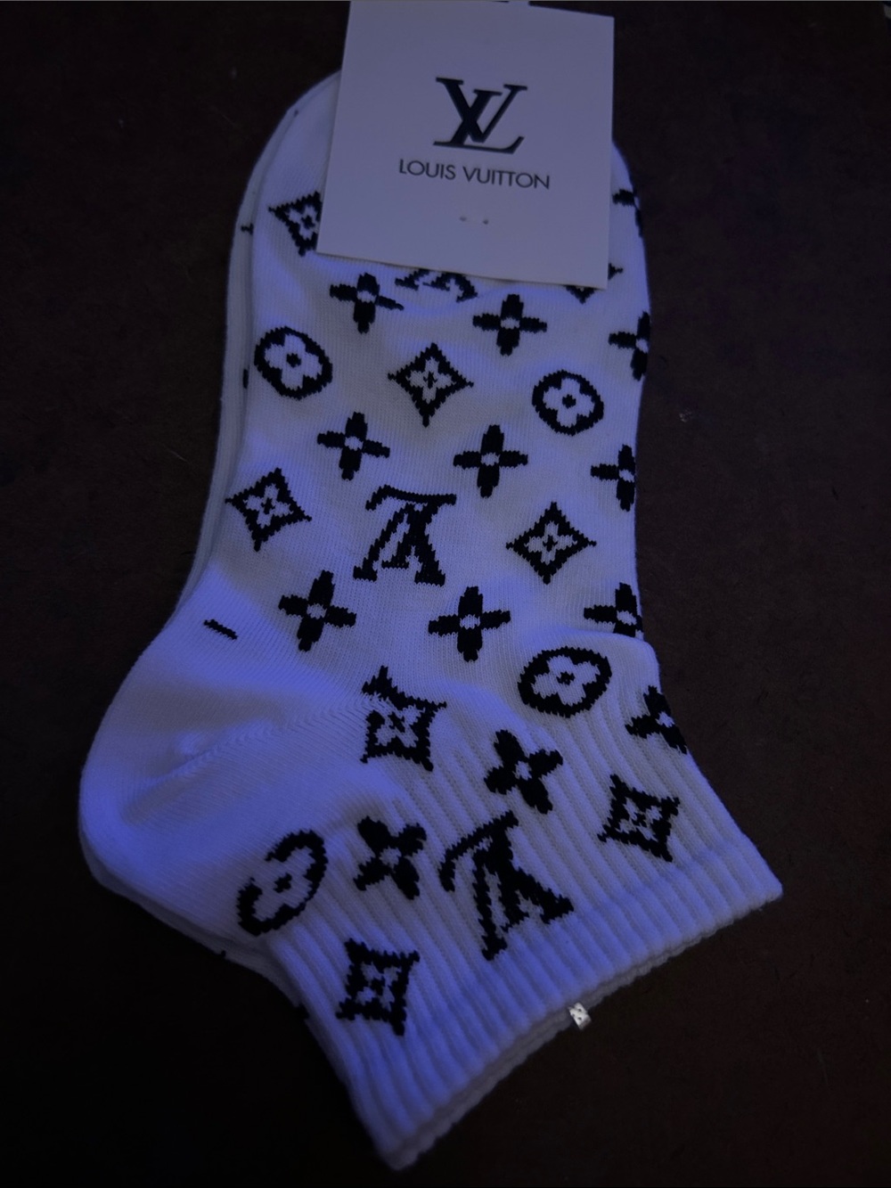 Louis Vuitton White and Black Monogram Ankle Socks for Women